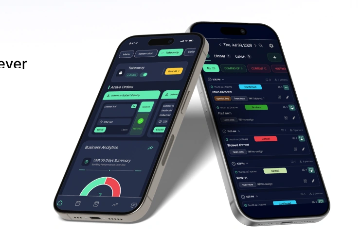 MealApp Manager dashboard shown on two phones