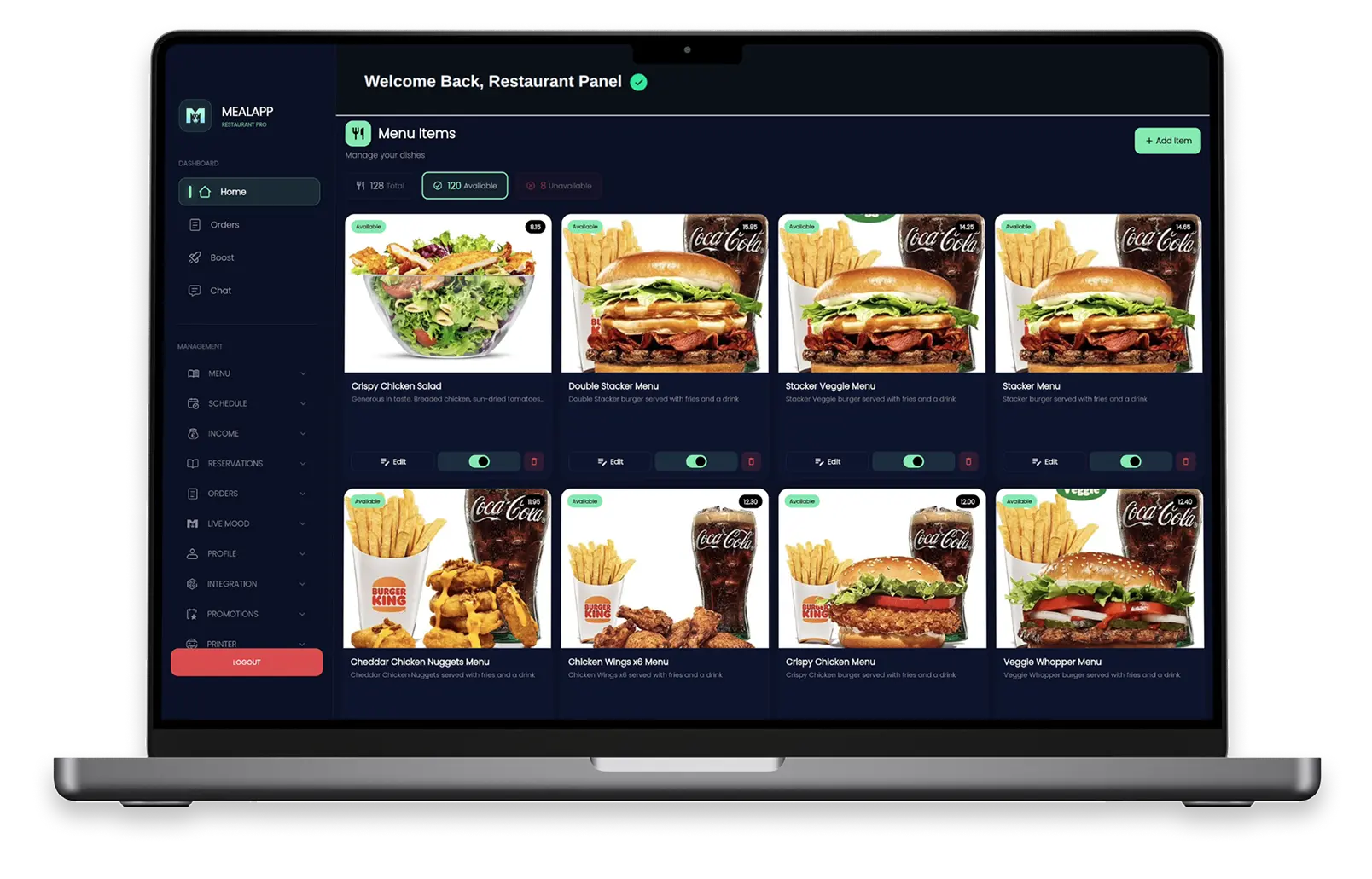 MealApp Restaurant Panel Dashboard