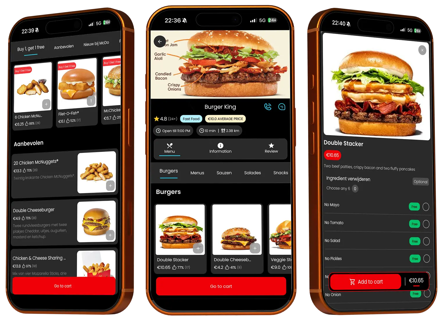 MealApp office lunch ordering app screens on mobile phones
